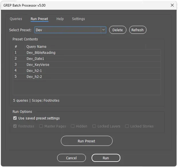 GREP Batch Processor - Query Selection