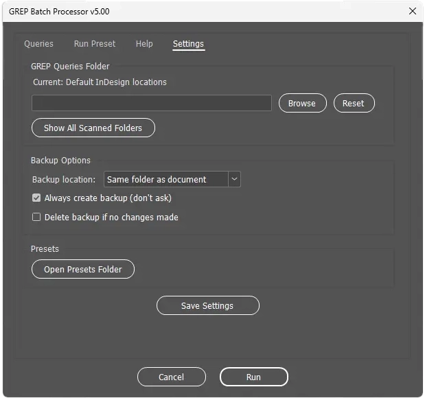 GREP Batch Processor - Settings